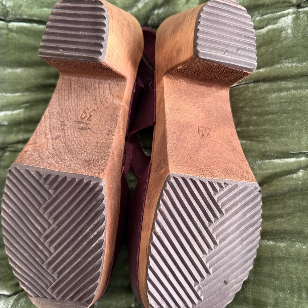 Lotta From Stockholm Burgundy Wooden Heel Mules